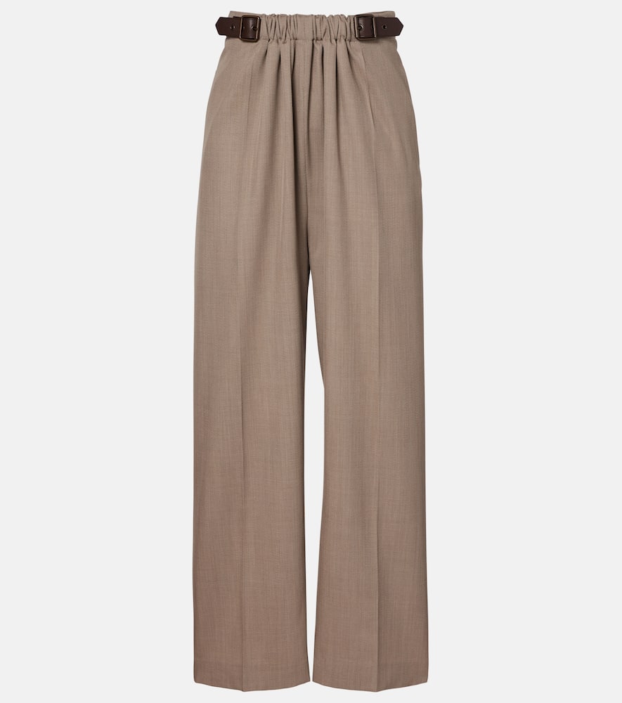 Loewe Gathered Wool Wide-leg Pants In Sand