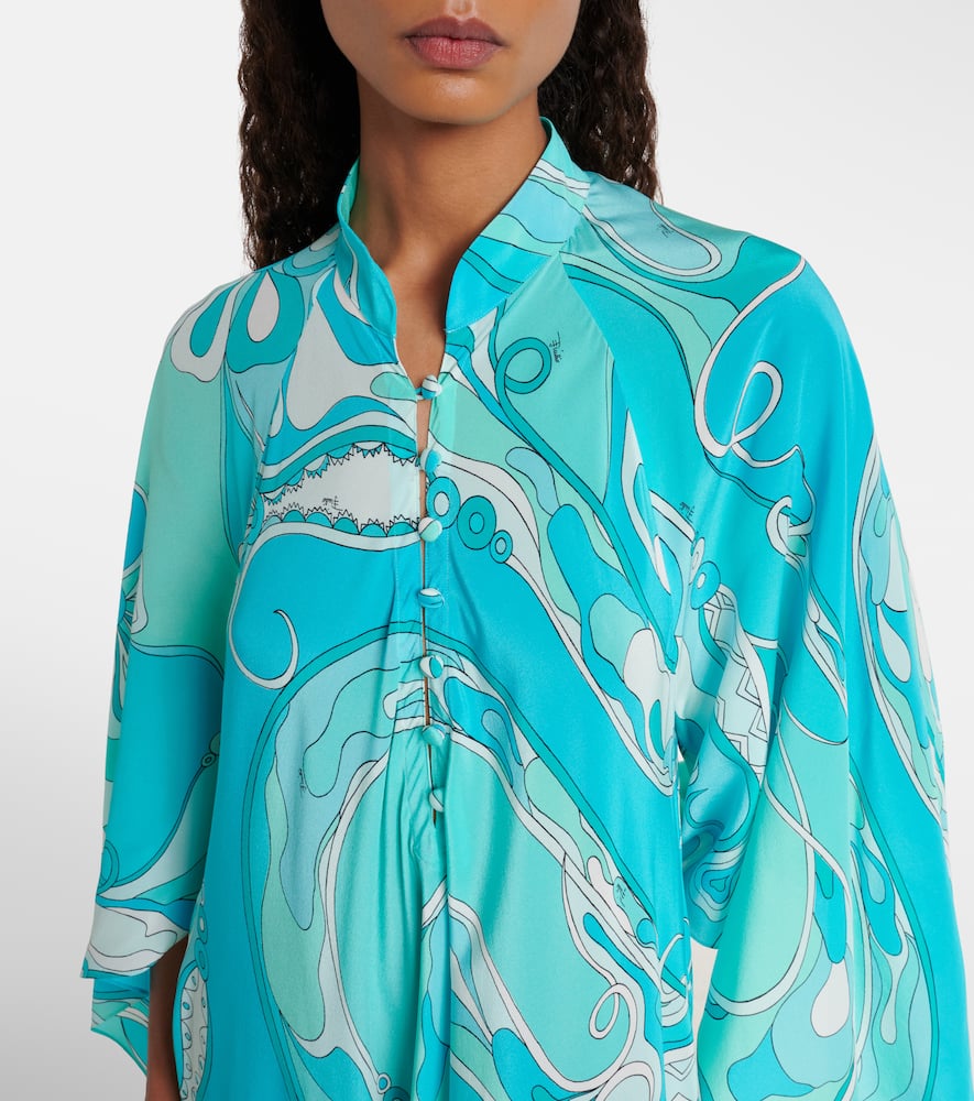 Pucci Orchidee Silk Kaftan In Blue