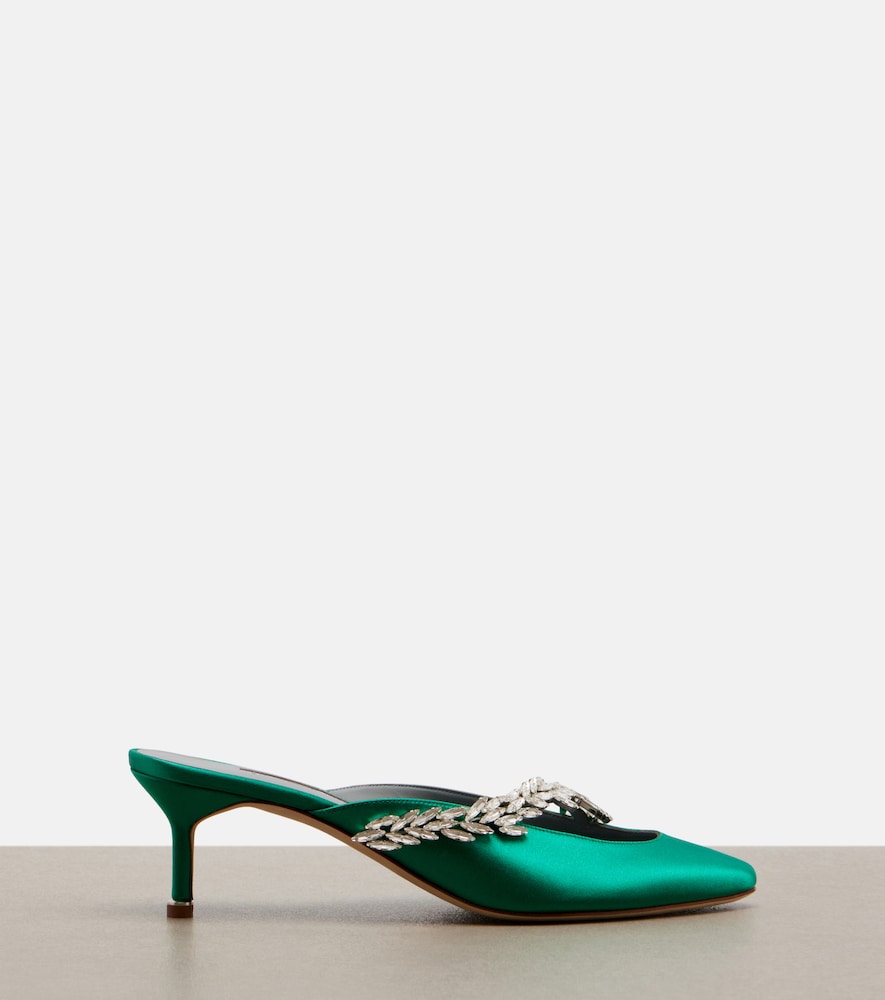  Balenciaga Balenciaga X Manolo Blahnik Embellished Satin Mules 