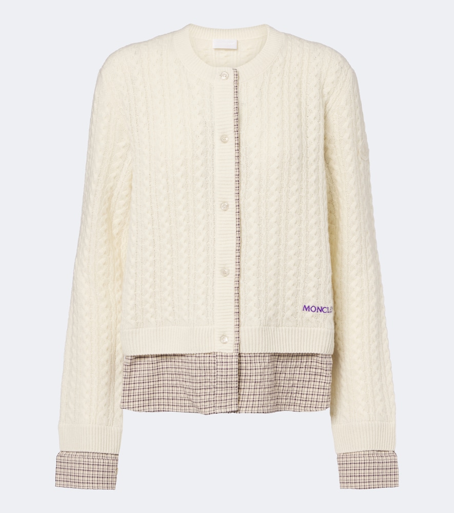 Moncler Cable-knit Checked Wool And Cashmere Cardigan In Beige