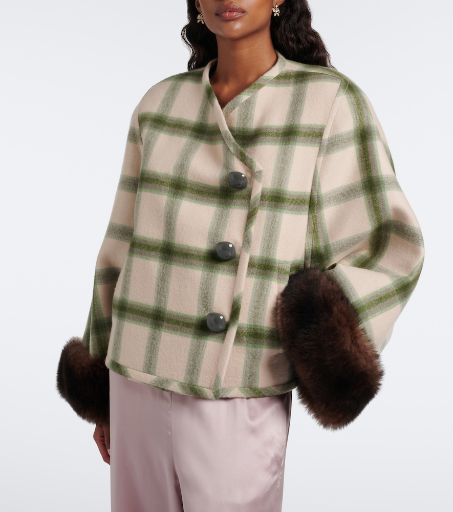 Garavani Plaid Shearling-Trimmed Virgin Jacket