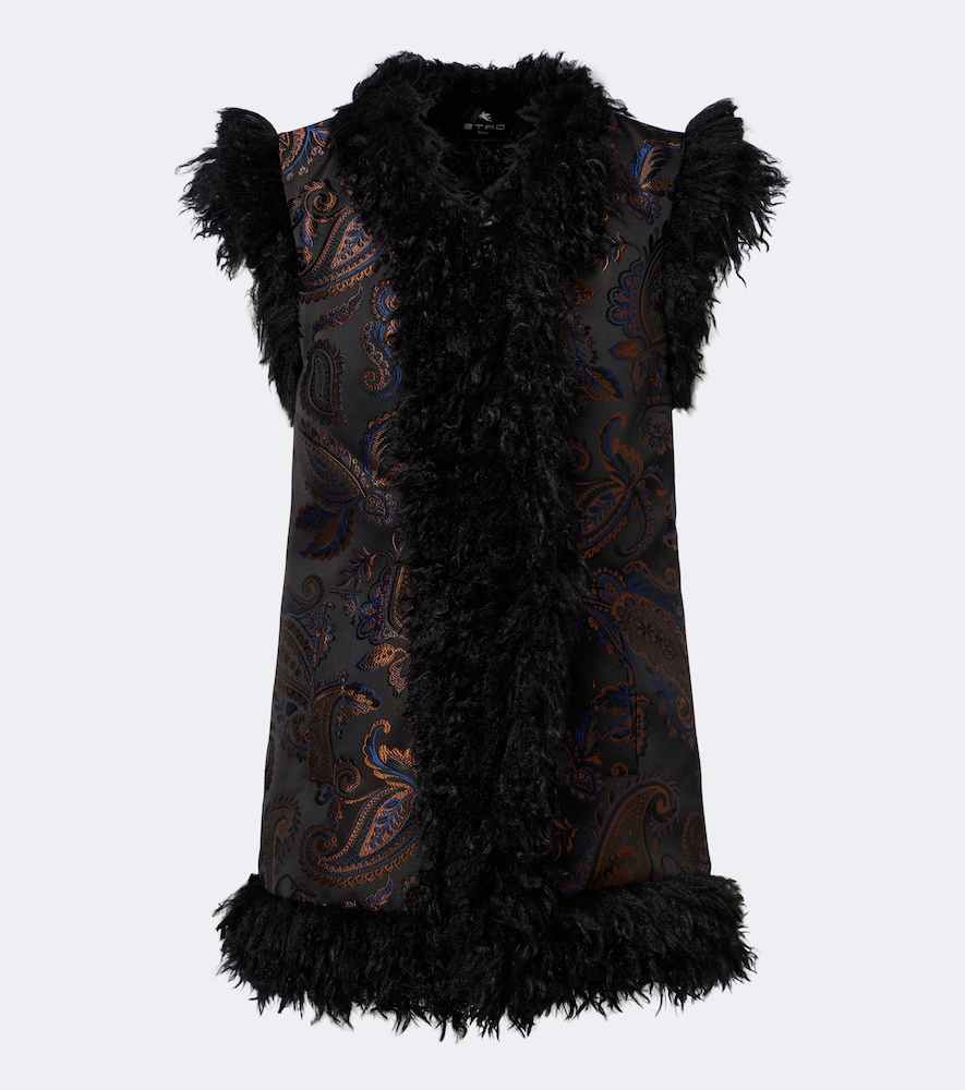 Etro Fringed Paisley Jacquard Vest In Black