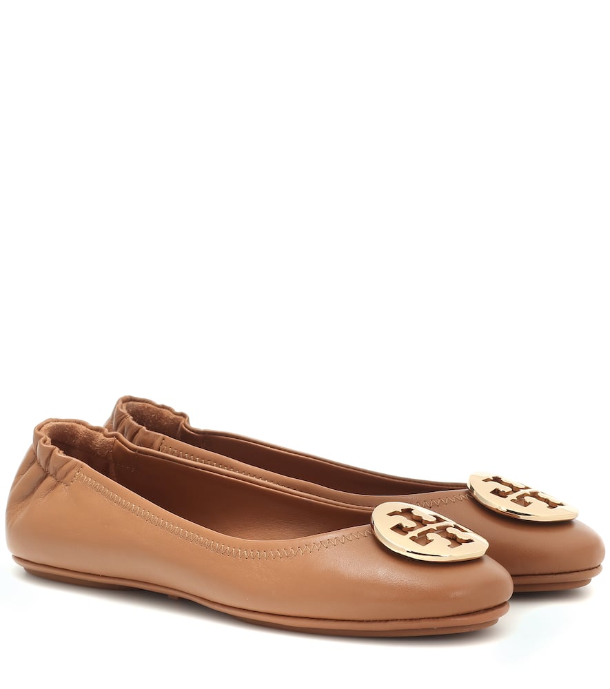 Click to view more detailed imagery on our partner's website Tory Burch Minnie Travel Leather Ballet Flats In Brown
