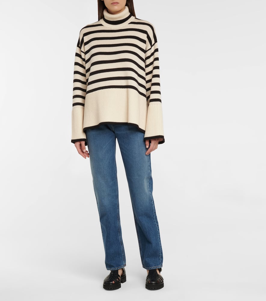 Shop Totême Striped Turtleneck Wool-blend Sweater In Light Sand