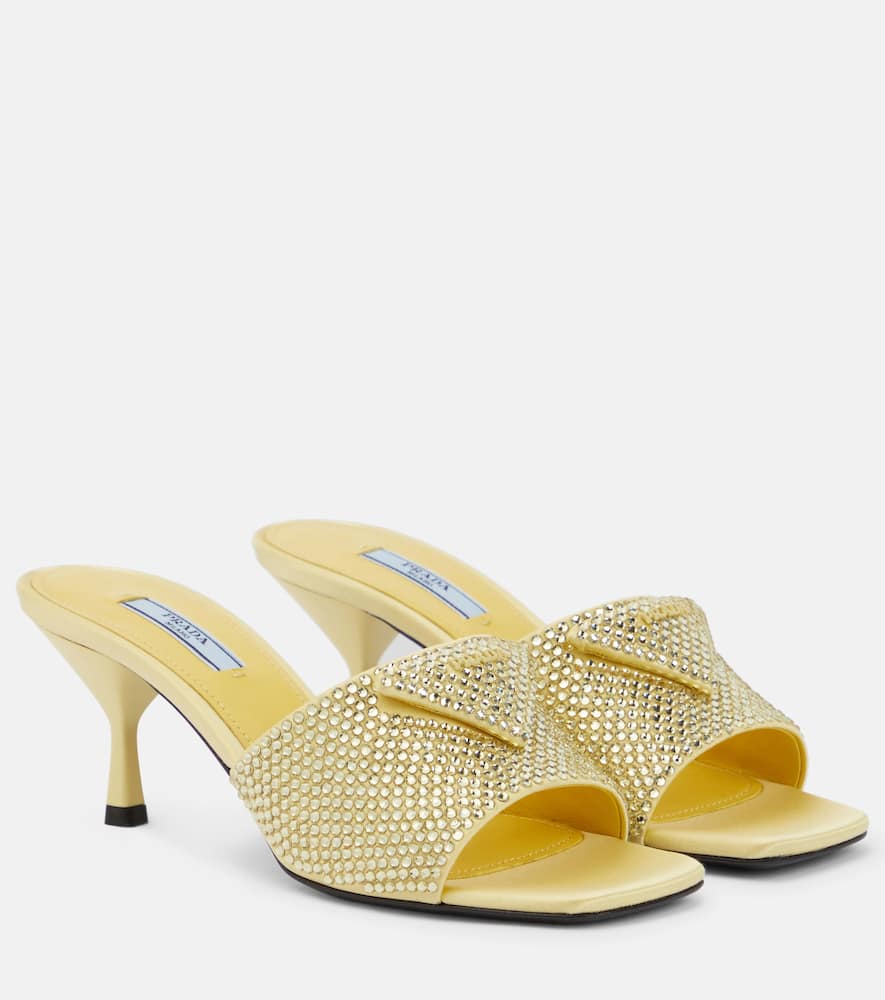 Prada Crystal Embellished Open-toe Mules In Ananas