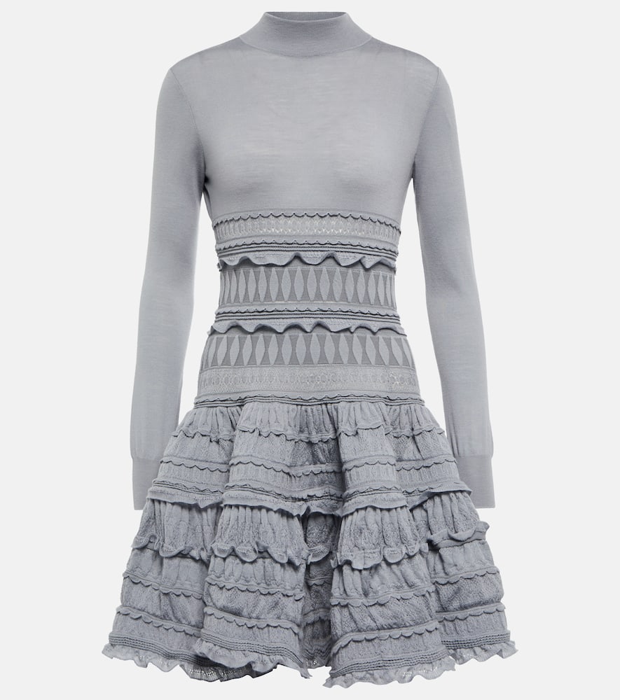 Shop Alaïa Crinoline Virgin Wool Minidress In Gris Clair