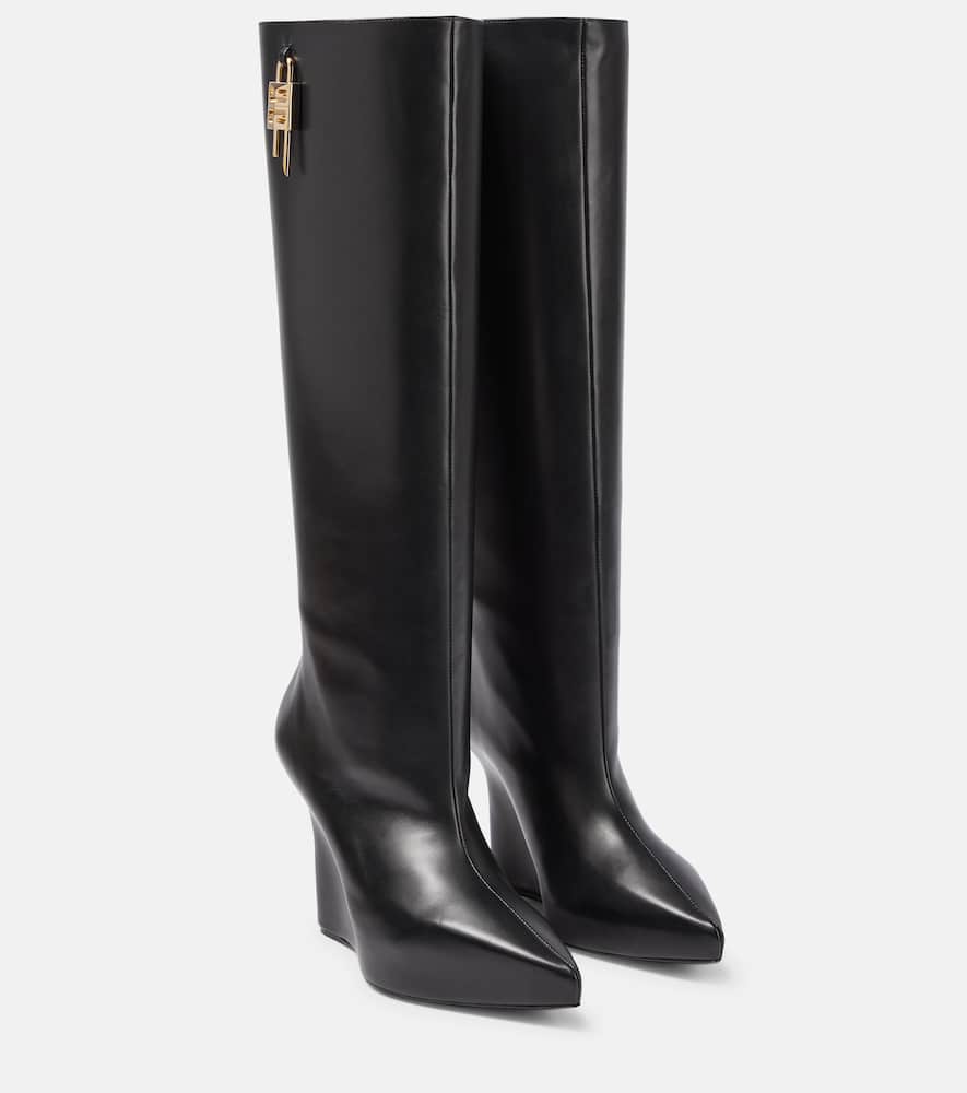 Givenchy G-lock Leather Wedge Knee-high Boots In Black
