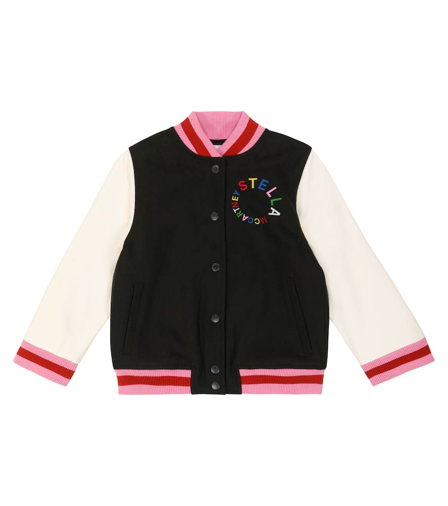 Stella Mccartney Black Logo-embroidered Bomber Jacket In Black