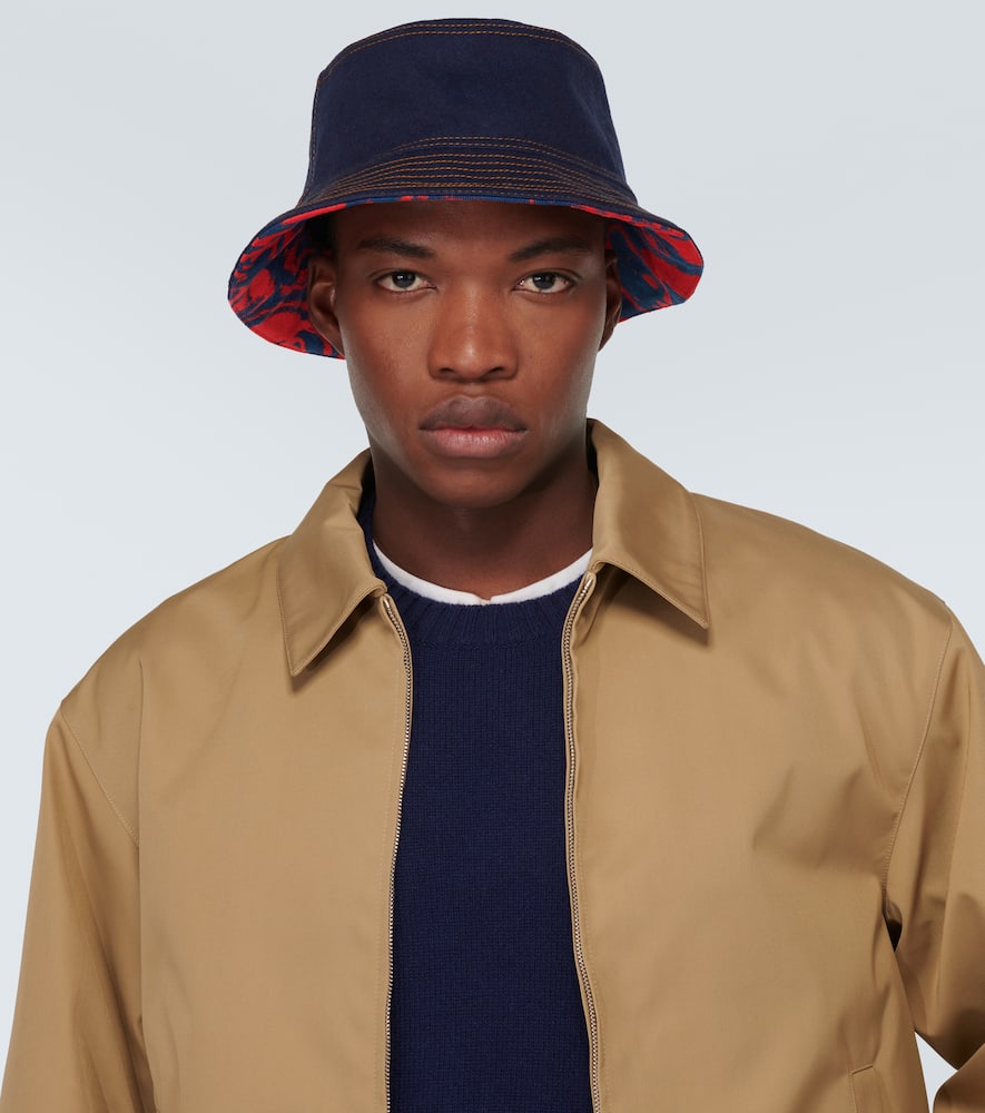 Burberry Reversible Flocked Denim Bucket Hat In Blue