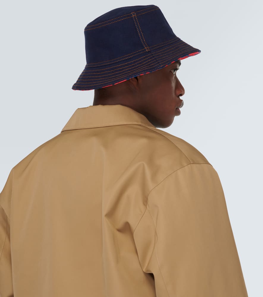 Burberry Reversible Flocked Denim Bucket Hat In Blue