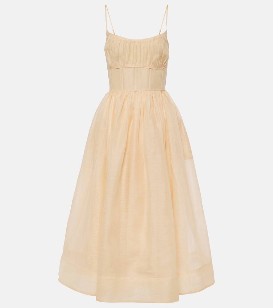 Zimmermann Natura ruched linen and silk midi dress