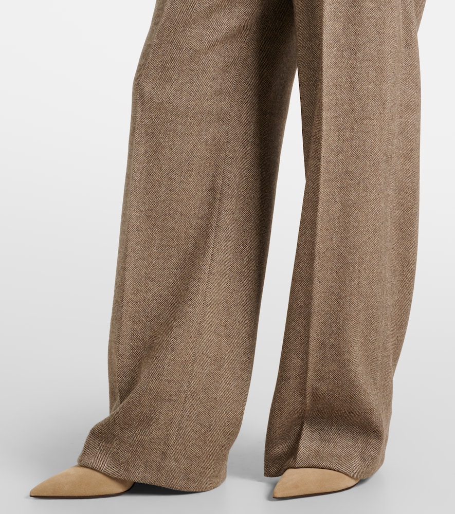  Brunello Cucinelli Brunello Cucinelli Herringbone Wool-blend Wide-leg Pants 