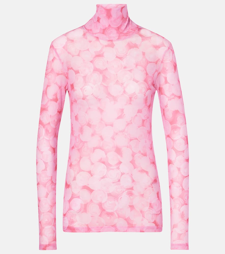 Dries Van Noten Printed High-neck Jersey Top In Pink
