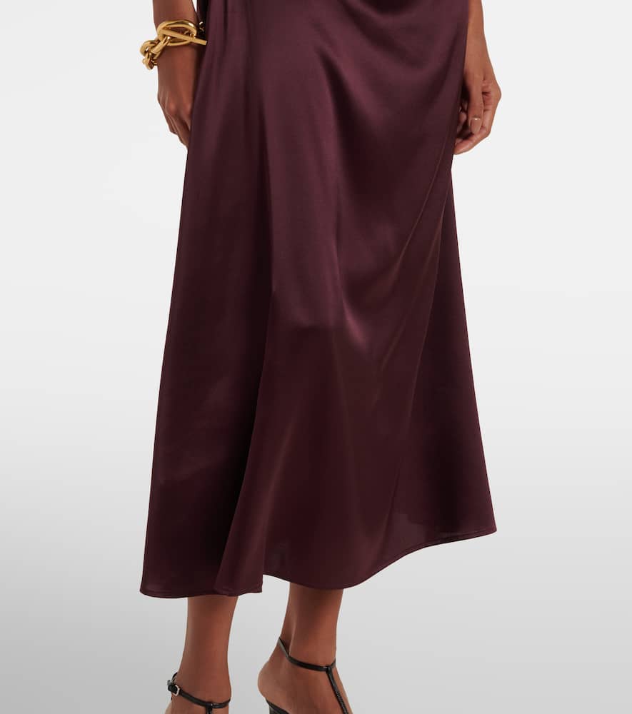 Shop Staud Phare Silk-blend Satin Midi Dress In Burgundy