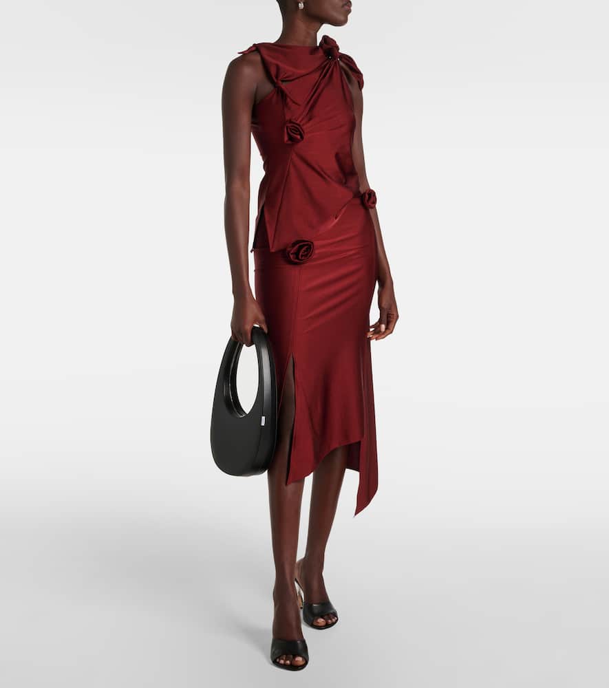 Coperni Flower-embellished Satin-jersey Top In Burgundy