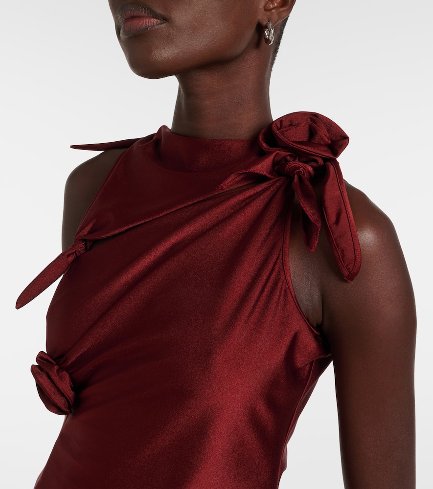 Coperni Flower-embellished Satin-jersey Top In Burgundy