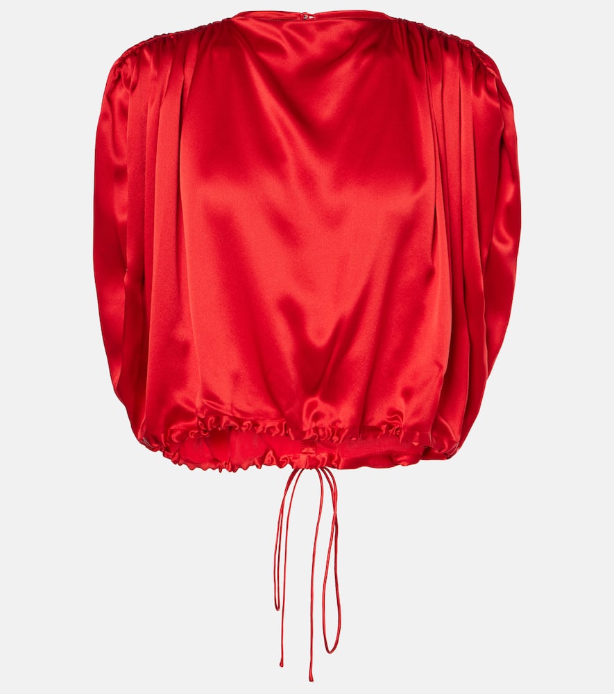 Gathered silk satin crop top