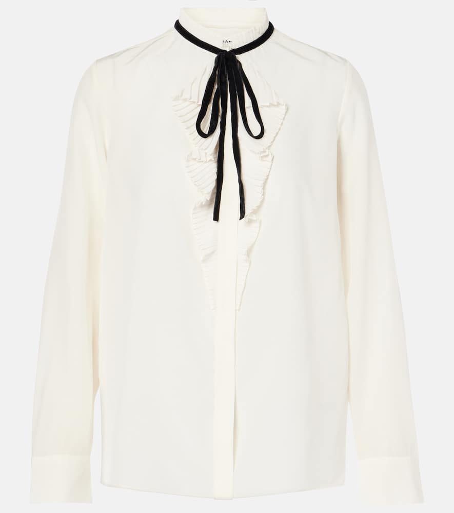 Frame V-neck Shirred Blouse Top Cream In White