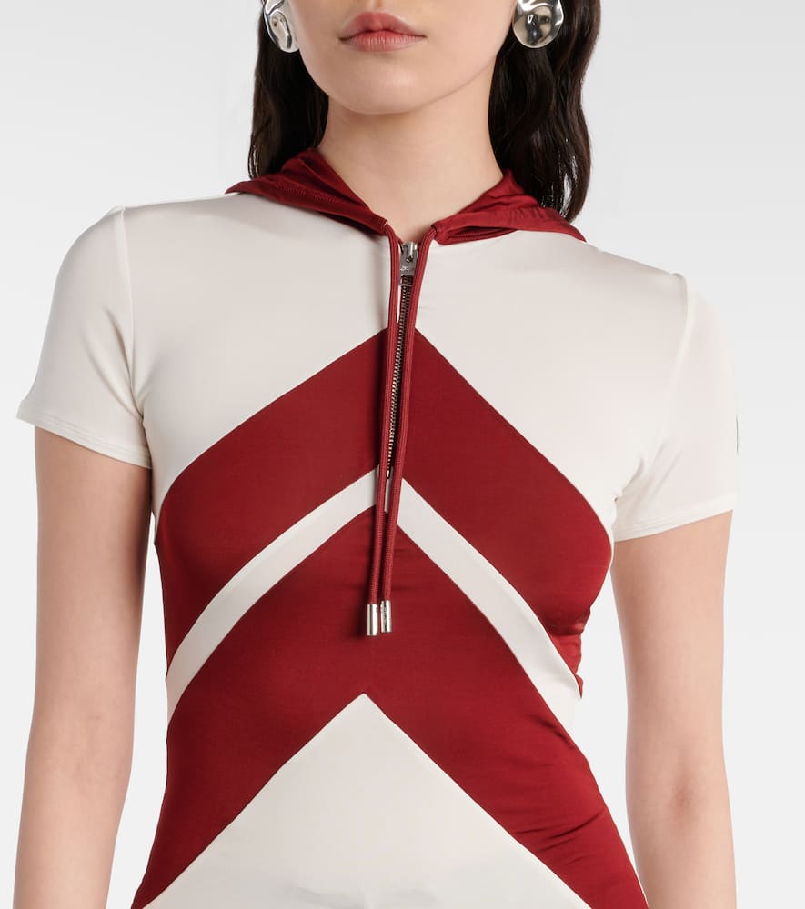 Jean Paul Gaultier Hooded Chevron Jersey Top In Multicoloured
