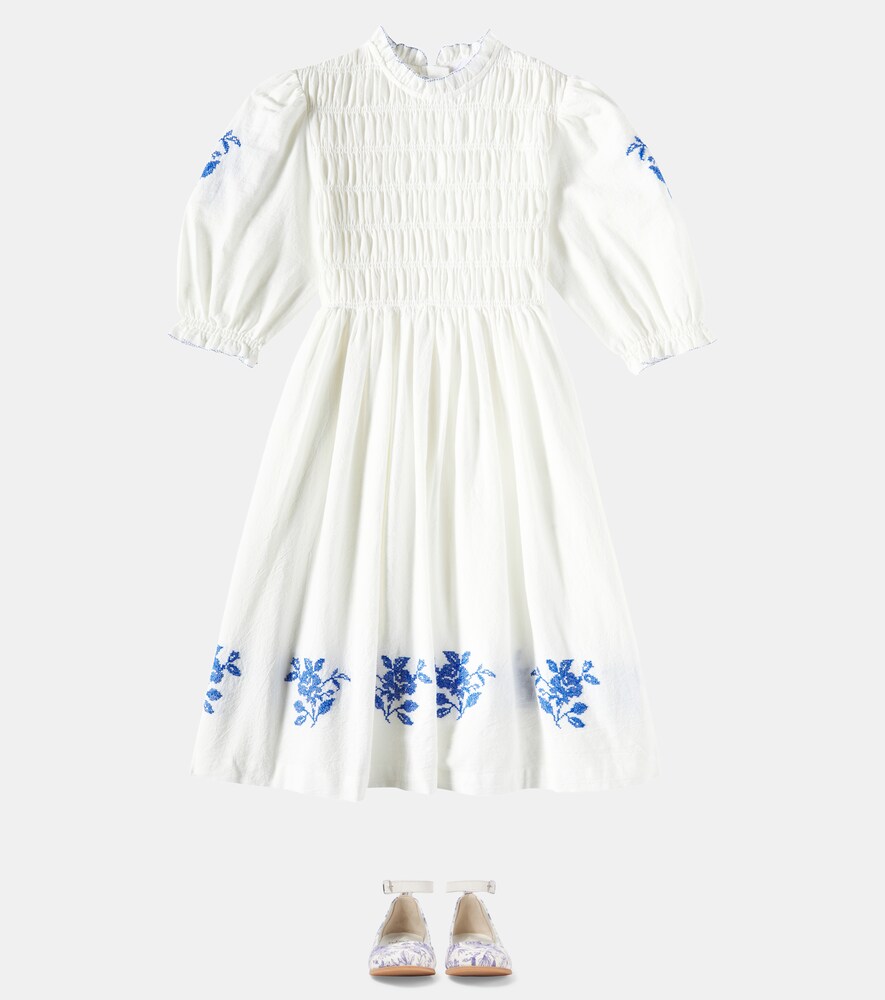  C'era Una Volta C'era Una Volta Emmanuelle Embroidered Smocked Cotton Dress 
