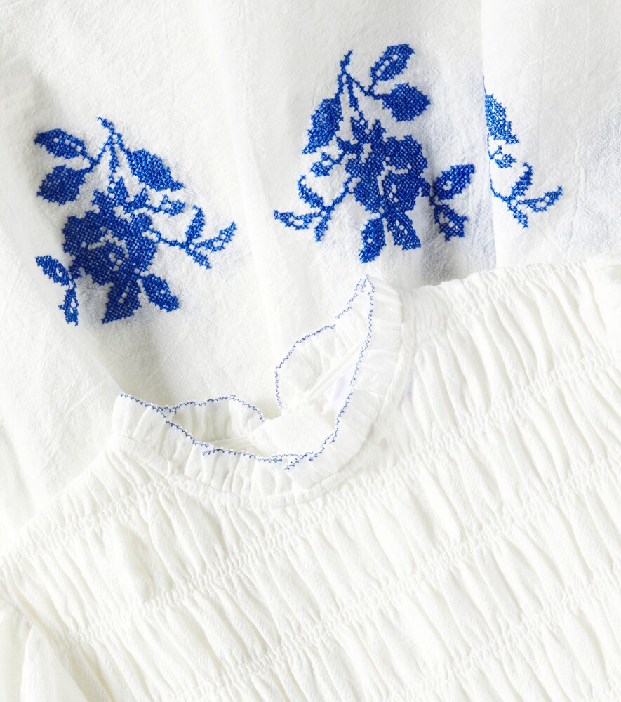  C'era Una Volta C'era Una Volta Emmanuelle Embroidered Smocked Cotton Dress 