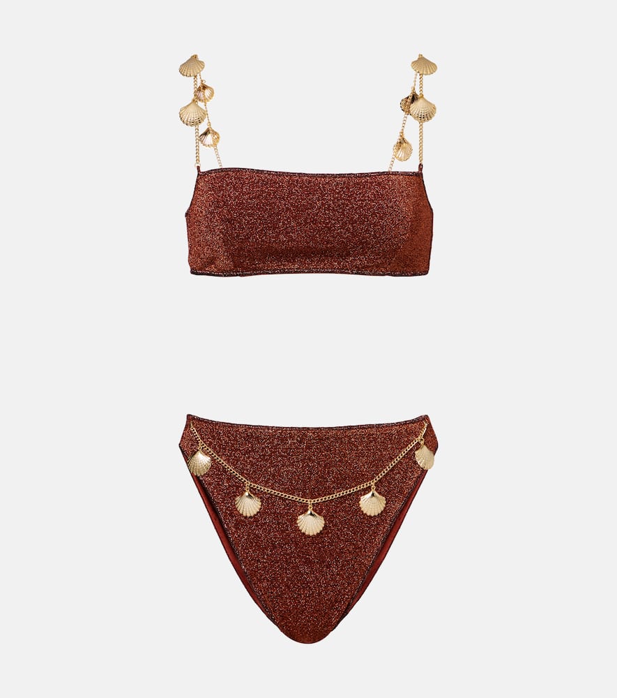 Oseree Oséree Lumière Shells Embellished Bikini In Brown
