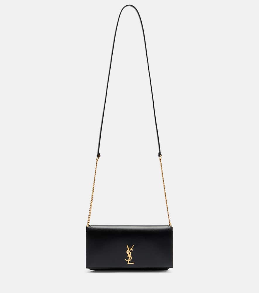 Saint Laurent Cassandre Leather Phone Pouch In Black
