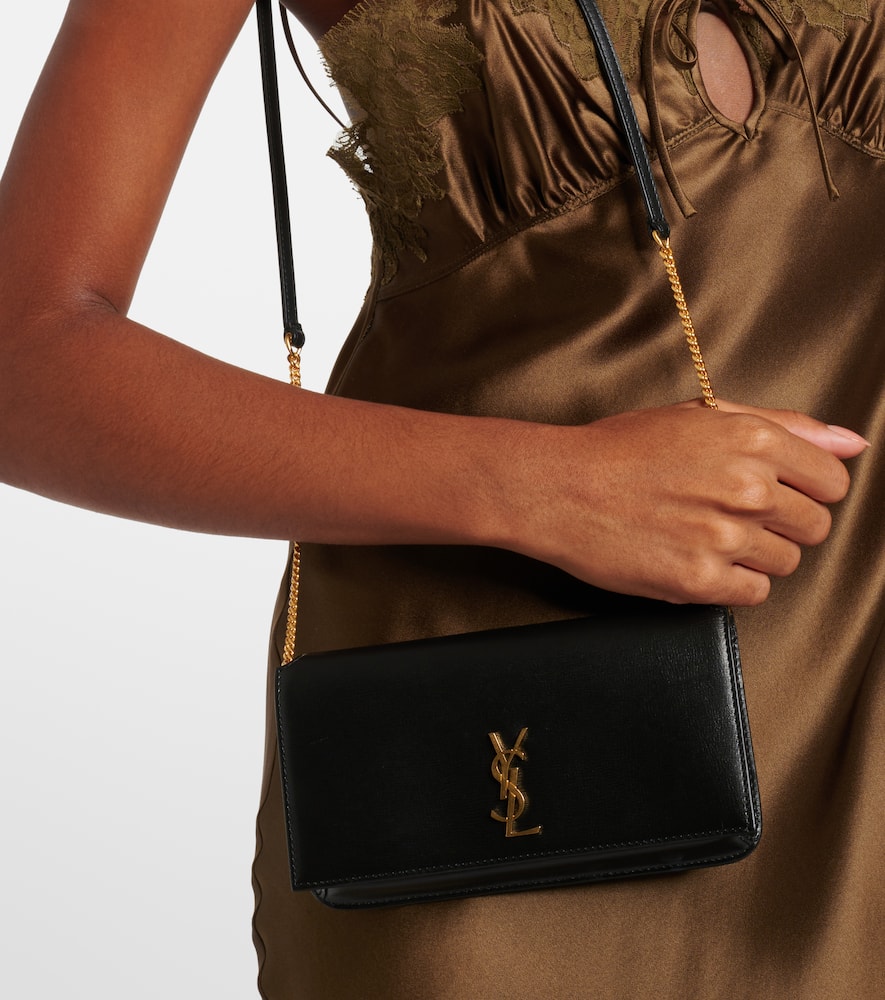 Saint Laurent Cassandre Leather Phone Pouch In Black