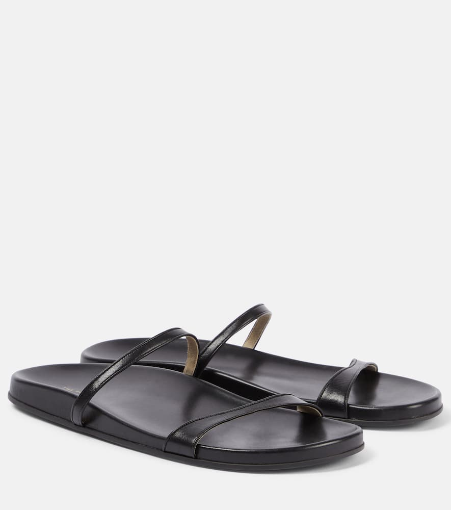 The Row Hugh Leather Slides In Black