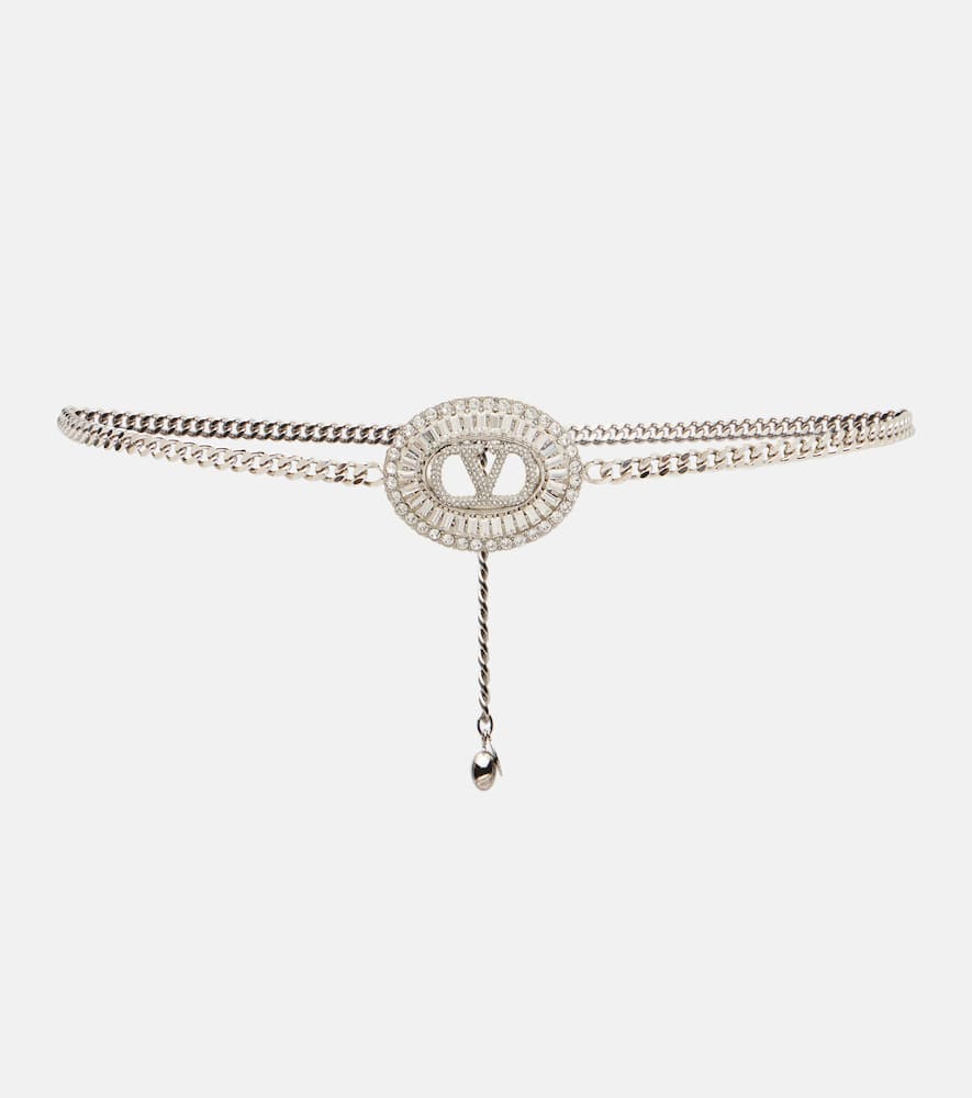 VLogo crystal-embellished chain belt