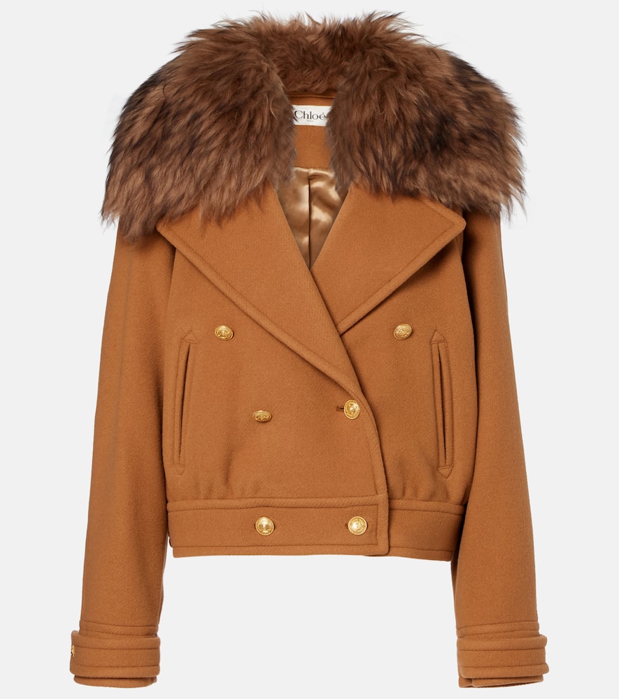 Chloé Cropped Shearling-trimmed Wool-blend Coat In Brown