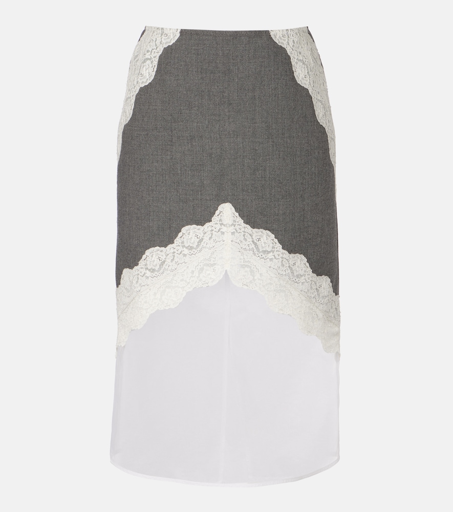 Lace-Trimmed Wool Midi Skirt