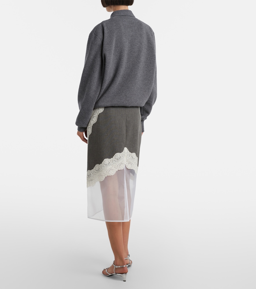 Lace-Trimmed Wool Midi Skirt