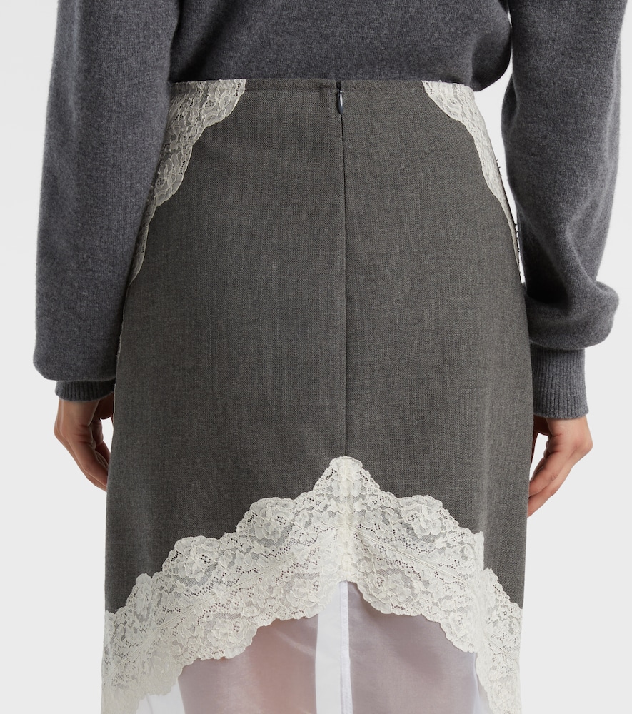 Lace-Trimmed Wool Midi Skirt
