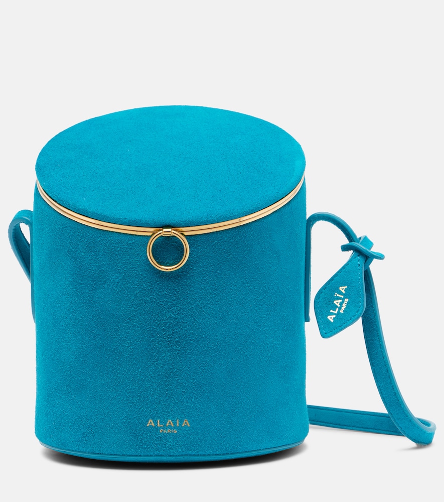 Alaïa La Canette Small Suede Bucket Bag In Blue