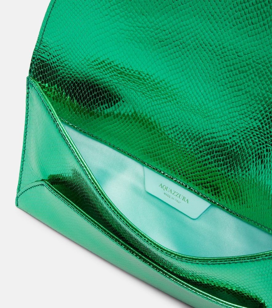 Aquazzura Envelope Small Metallic Leather Clutch In Green