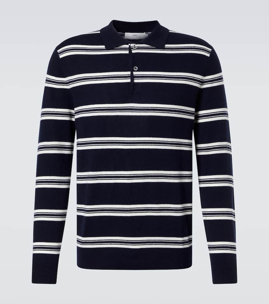 Arch4 Mr Swansea Striped Cashmere Polo Sweater In Blue