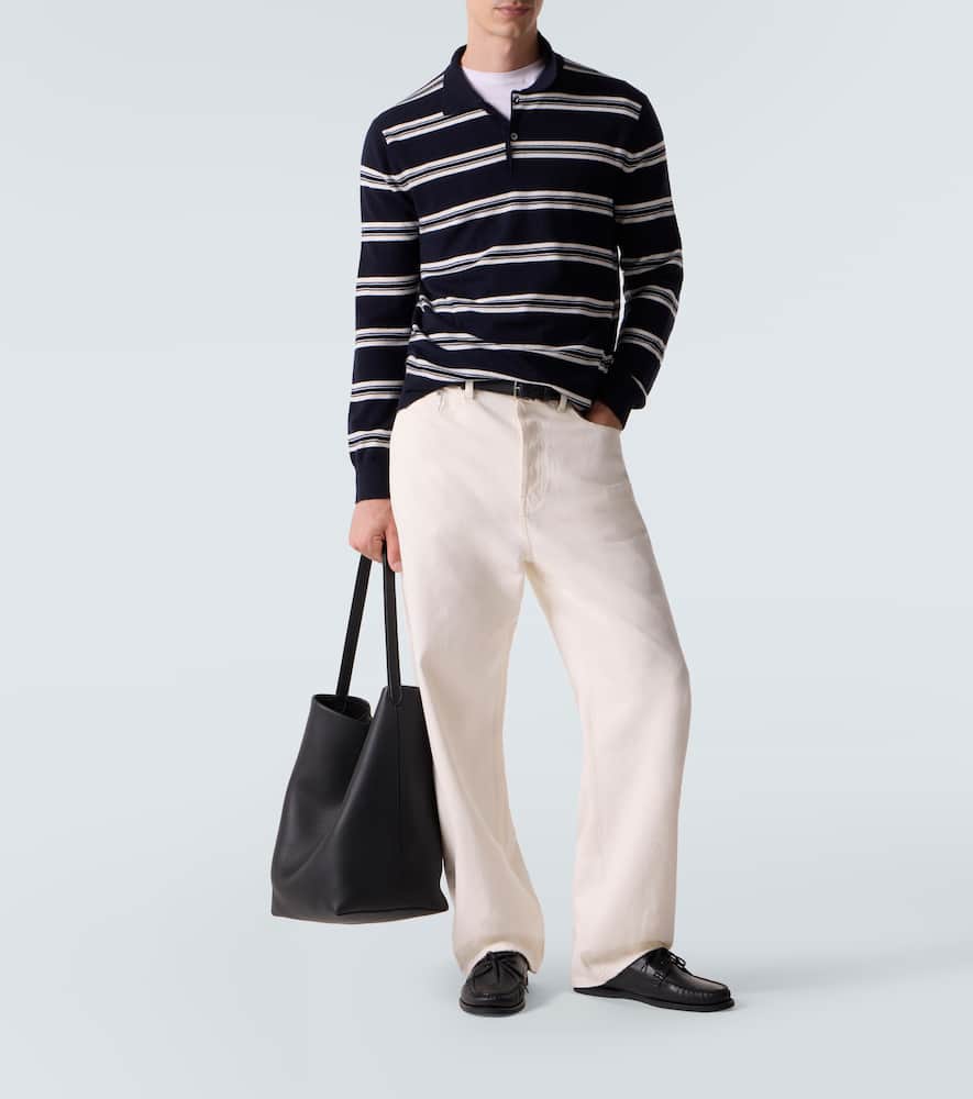 Arch4 Mr Swansea Striped Cashmere Polo Sweater In Blue