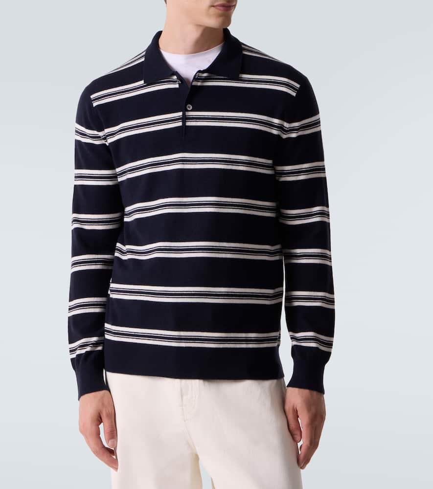 Arch4 Mr Swansea Striped Cashmere Polo Sweater In Blue