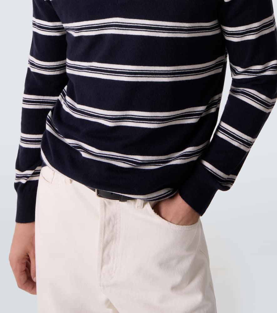 Arch4 Mr Swansea Striped Cashmere Polo Sweater In Blue