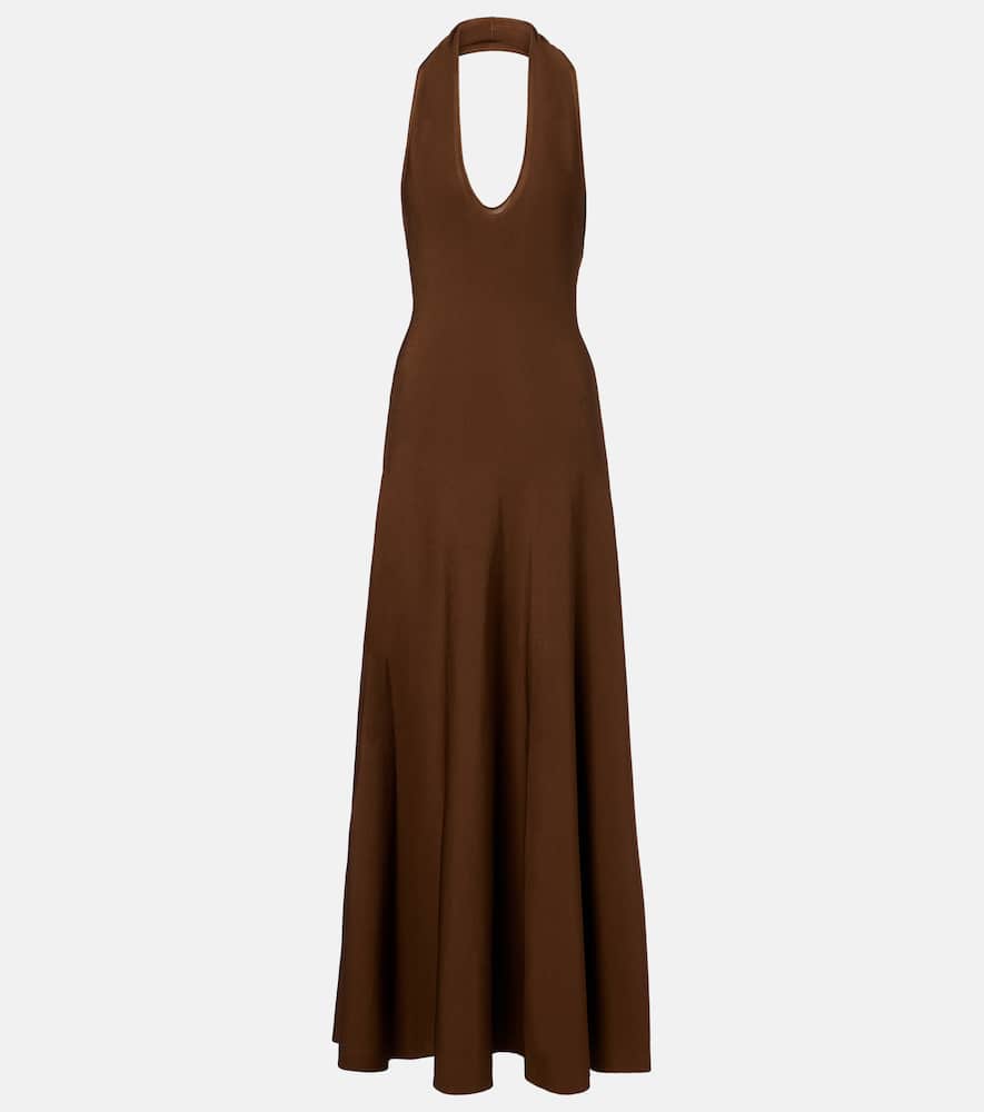 Khaite Melina Halterneck Maxi Dress In Brown