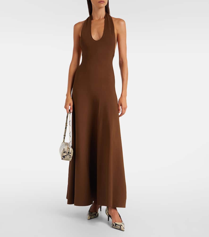 Khaite Melina Halterneck Maxi Dress In Brown