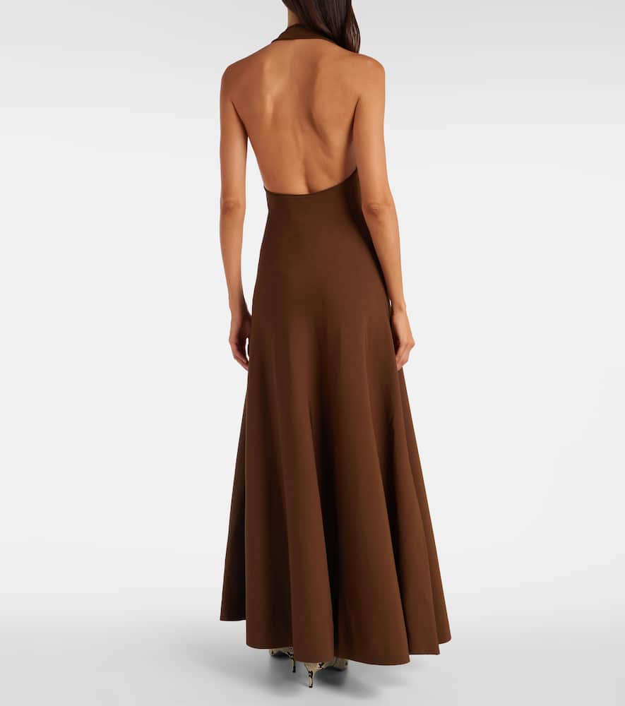 Khaite Melina Halterneck Maxi Dress In Brown