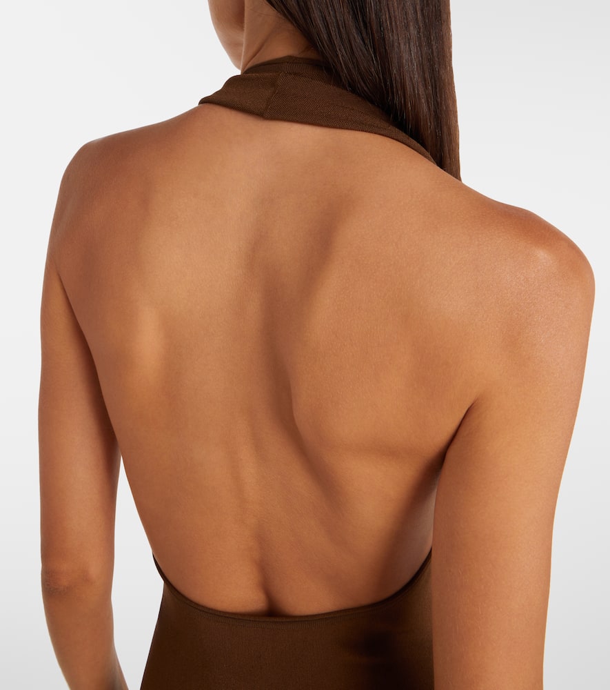 Khaite Melina Halterneck Maxi Dress In Brown
