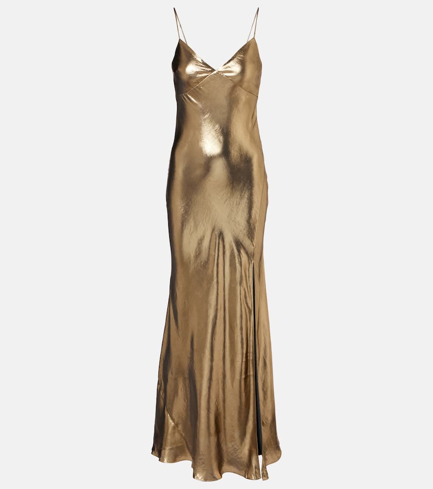 Self-portrait Satin Maxi Dress In Gold
