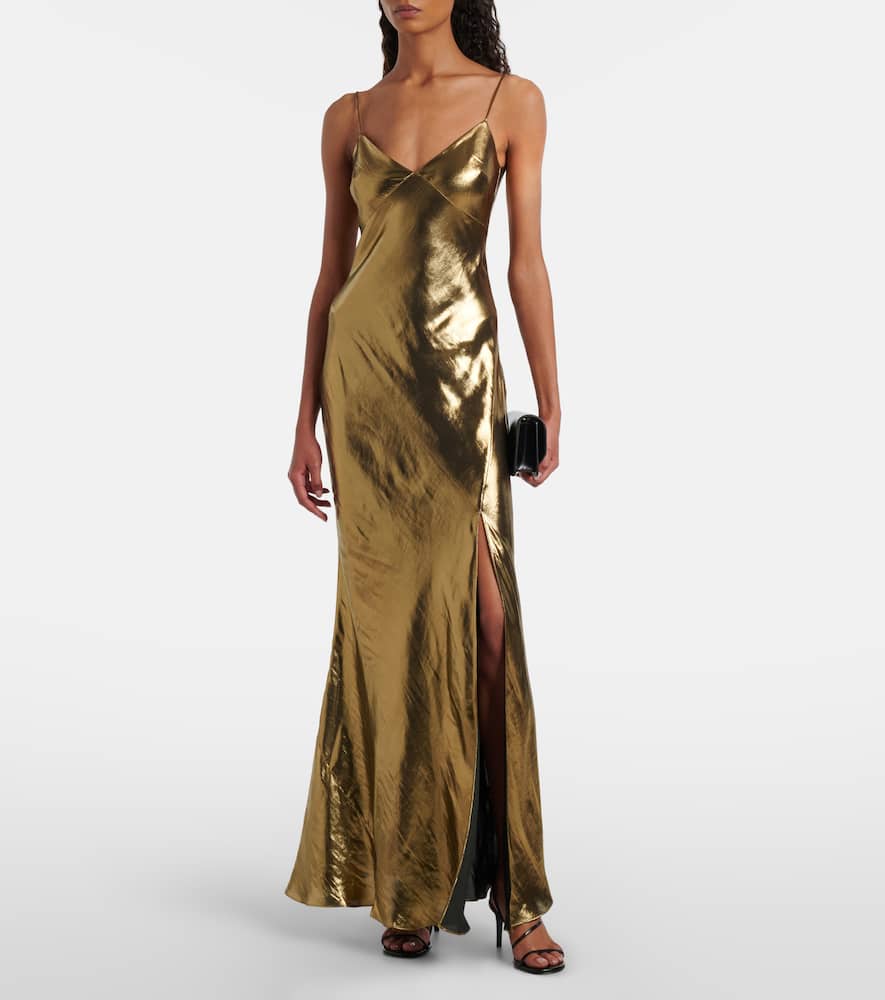Self-portrait Satin Maxi Dress In Gold