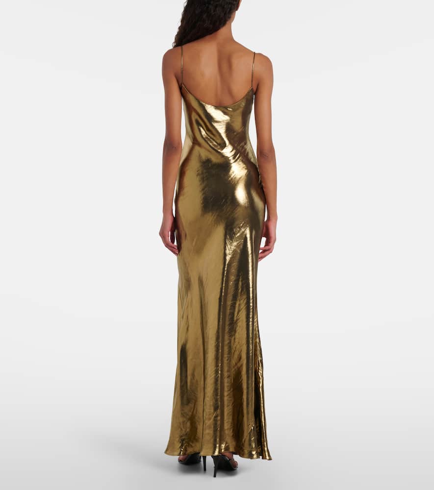Self-portrait Satin Maxi Dress In Gold