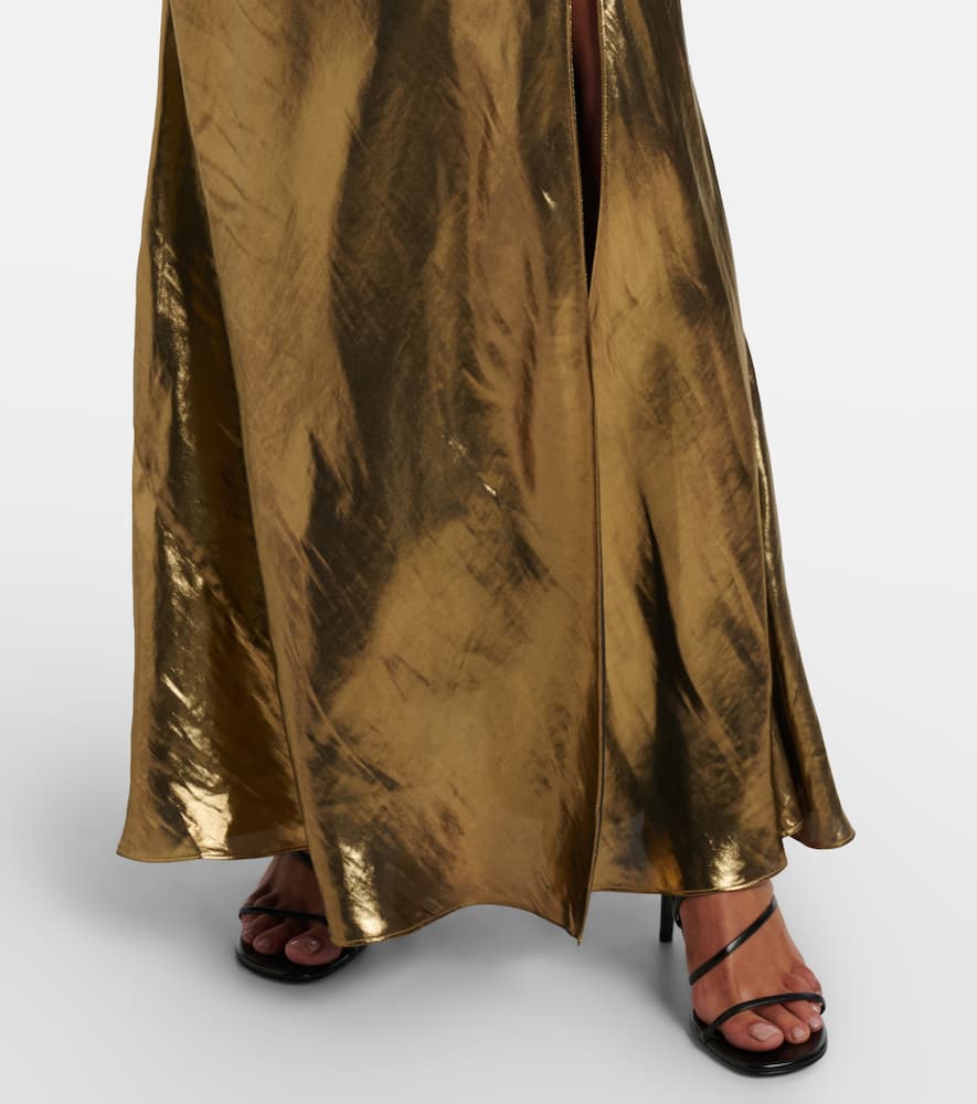 Self-portrait Satin Maxi Dress In Gold