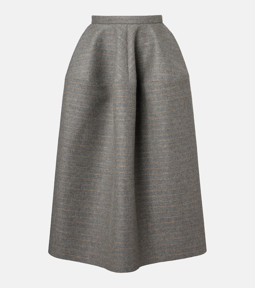 Erdem Striped Wool And Mohair Flannel Midi Skirt In Gray