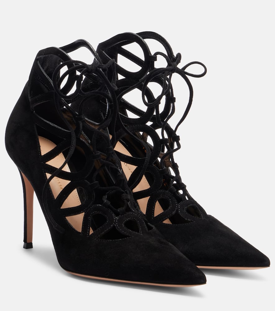 Gianvito Rossi Elisa 95 Suede Lace-up Pumps In Black